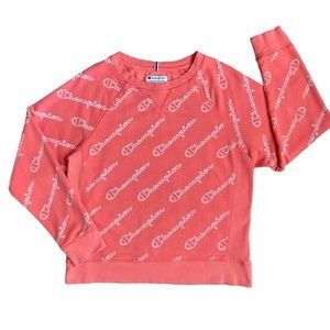 Champion Women’s pink coral peach long sleeve sweatshirt with “Champion” print M
